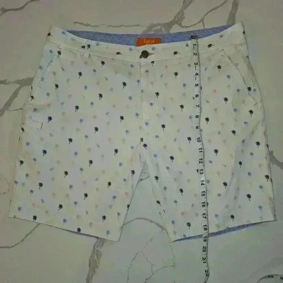 Talia Mens Palm Tree Shorts Cotton White Blue Pink Size 36 - Picture 7 of 7